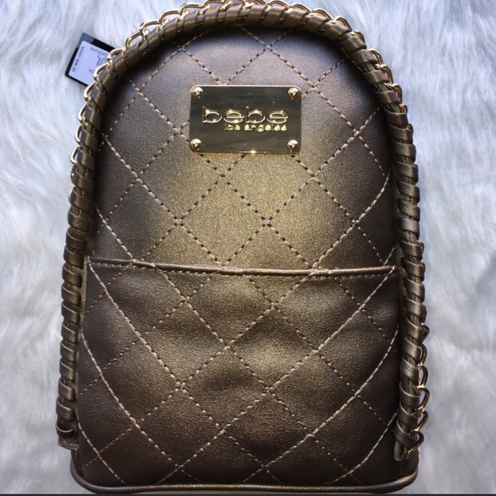 BEBE JULIA MINI BACKPACK SHINY GLITTER BRONZE FAUX LEATHER NWT